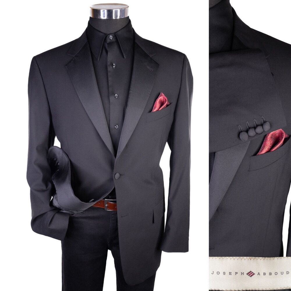 Joseph Abboud Tuxedo Blazer Mens Solid Black Dinner Jacket Coat Sz 40L 2-Button
